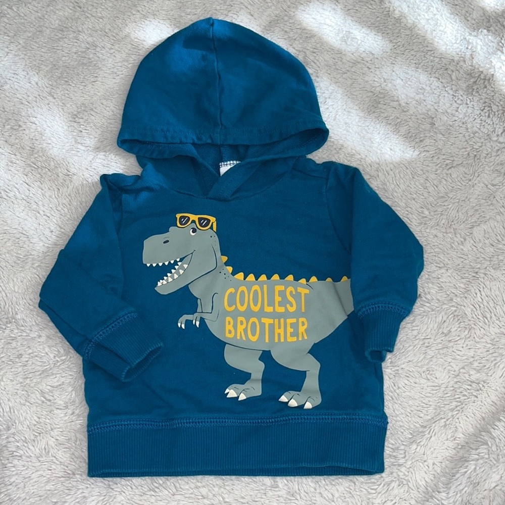 (3 for $10) carters coolest brother dinosaur blue hoodie 6 month baby boy clothi
